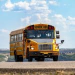 School bus on pathway