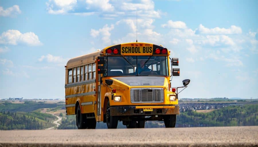 School bus on pathway