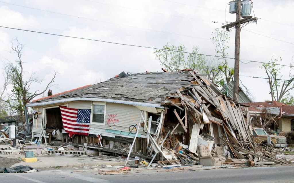 Barber Shop located in Ninth Ward, New Orleans, Louisiana, damaged by Hurricane Katrina in 2005.