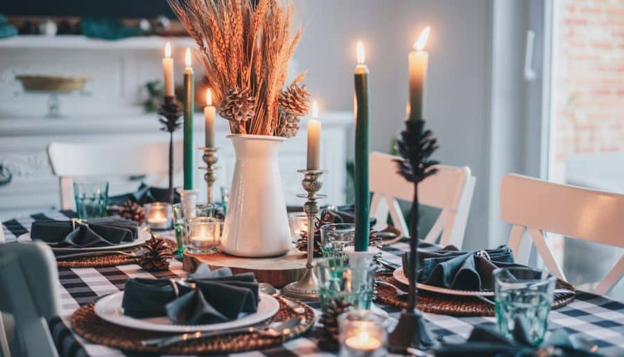 white candles on round table